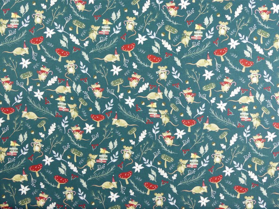 Preview: Patchworkstoff petrol Balnk Quilting Weihnachtsmäuse